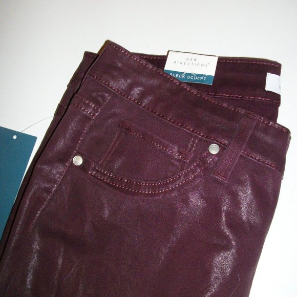 NEW DIRECTIONS 6 "Mulberry" Sleek & Sculpt Jeans NWT Wet Look Tummy Control - Picture 2 of 13